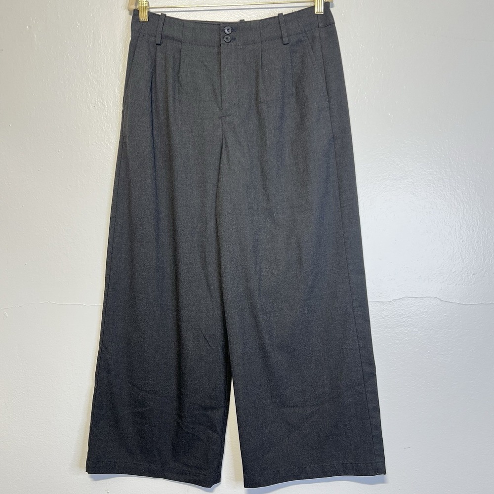 Madewell Cropped Wide Leg Pants Womens 6P Gray High Rise Casual Pleated Trouser